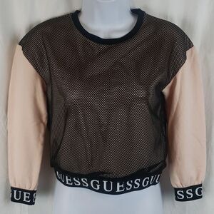 Guess Women's 10 Mesh & Pink Cropped Sweater